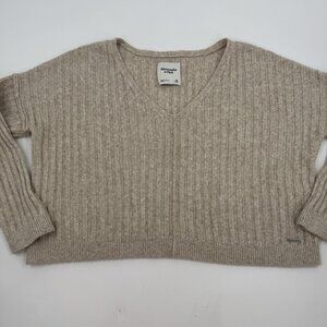 Abercrombie & Fitch Chunky Knit Sweater Size M Beige /‎ Cream V-Neck Long Sleeve